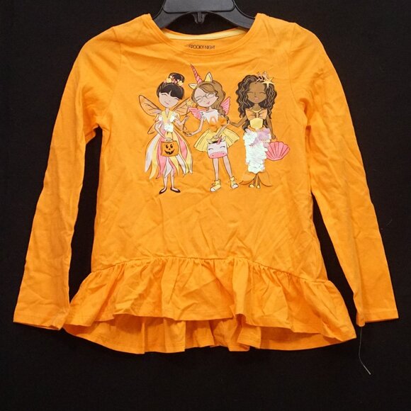Spooky Night Orange Tee with Multi-Cultural Trick or Treaters Girl’s Medium 7/8 - Picture 1 of 4
